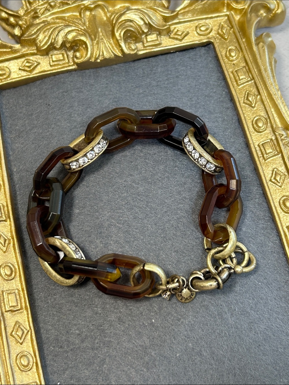 J. Crew Tortoise Resin Link Bracelet with Gold-Tone and Rhinestone Accents